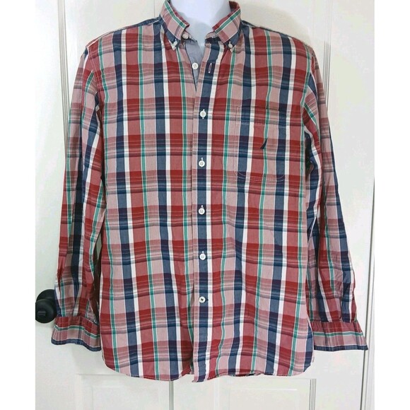 Pre-owned Nautica Men's Plaid Button-Up Long Sleeve Shirt - Size M - 100% Cotton - Picture 2 of 16